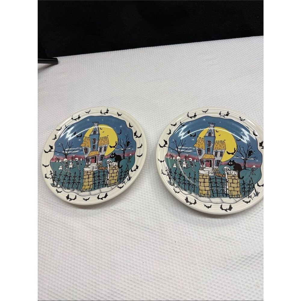 Homer Laughlin Fiesta Halloween Haunted House Pottery Plates - Set of 2 Retired